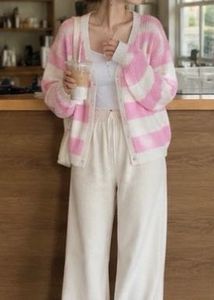 H&M Pink & White Striped Cardigan