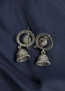 Oxidises Bird Carved Jhumkas