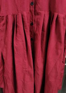 Maroon Button-Up Midi Dress