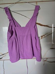 Chic Purple Ruffled Lace-Up Top
