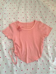 Cute Pink Cropped Top with Flower Accent