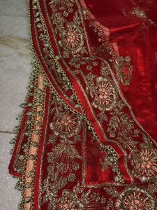 Red Velvet Embroidered Lehenga