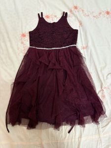 shimmery burgundy ruffle party dress for girls