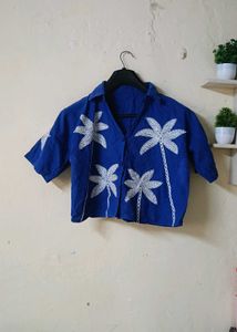 Blue Palm Tree Print Shirt