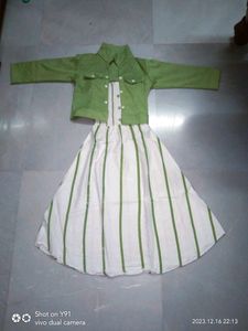 Green Jacket & Striped Dress Set