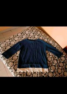 Navy Blue Lace Trimmed Top