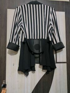 Chic Striped Open Front Jacket