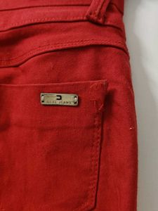 Red High-Waisted Button-Up Pants