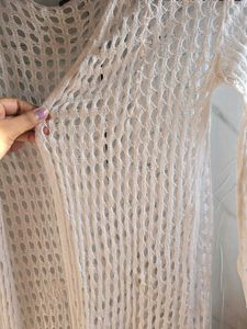 Cream Crochet Long Cardigan