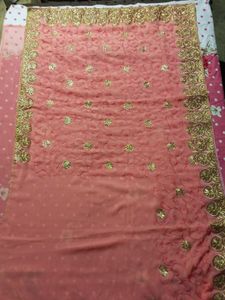 Peach Embroidered Saree used