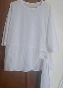 Chic White Tie-Detail Tunic Top