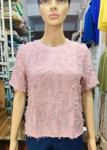 Peach Textured Short Sleeve Top