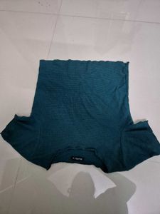 Teal Waffle Knit Lettuce Hem Top