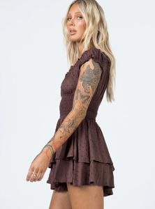 Brown Ruffled Mini Dress