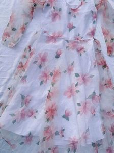 High Low Floral Print Organza Gown