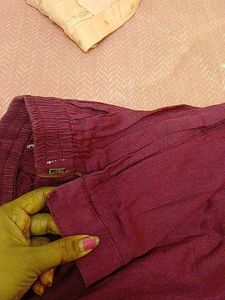 Peach Kurta Set with Maroon Accents