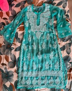 Elegant Aqua Chikankari Kurta