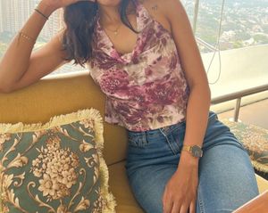 Shein Halter Cowl Neck Sleeveless Floral Print Top