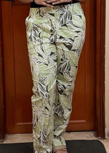 Leaf Print Wide Leg Pants