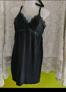 M&amp;S Black Lace Trim Slip Dress