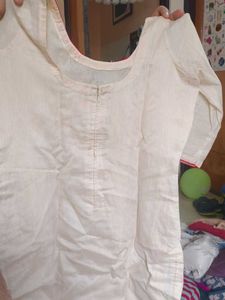 Embroidered Cream Kurta With Red Pants