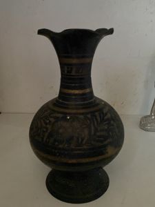 Vintage Brass Vase with Engraving