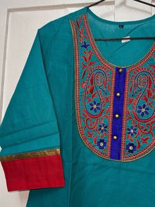Teal Embroidered Kurta
