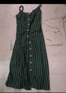 Green Striped Button-Down Midi Dress