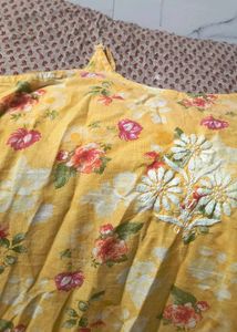 Yellow Floral Kurta with Blue Palazzo