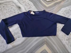 Navy Blue Cut-Out Long Sleeve Top