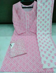 Pink & White Printed Kurta Set