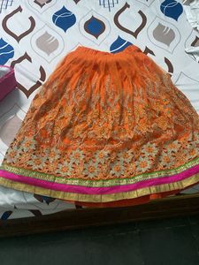 Vibrant Orange Embroidered Skirt