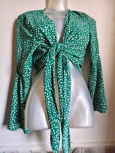 Green Polka Dot Tie Front Top 32"-38" adjustable