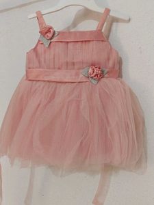 Pink Tulle Party Dress with Flower Accent