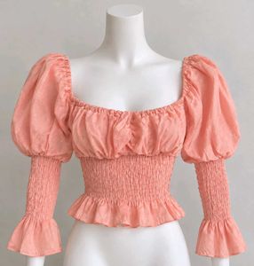 Peach Smocked puffed sleeved Top🍑💝