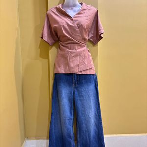 Elegant coral Wrap Top