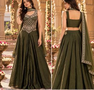 Olive Green handwork chinnon Lehenga Choli