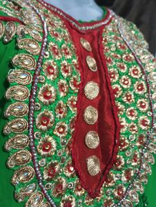 Elegant Green Kurta with Red Palazzo
