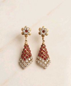 Red & White Stone Flower Earrings