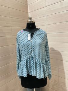Blue Printed Peplum Top