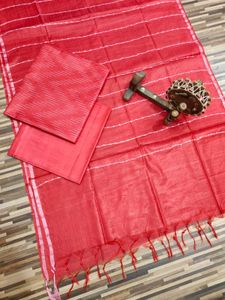 Vibrant Red Striped Kurta Set with Dupatta
