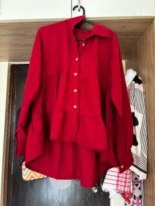 Chic Red Button-Up Tunic Top