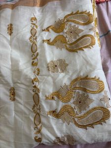Elegant White Saree with Golden Border