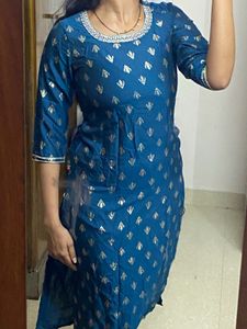 Teal Kurta with Gold Print