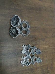 Oxidized Silver Jhumka Earrings Set of 3