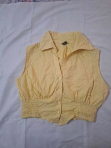 Women's y2k Sleeveless Collared Yellow Top