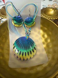 Peacock Feather Design Necklace & Earrings Set