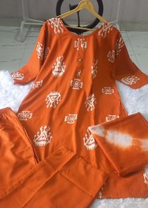 Orange Printed Kurta Set