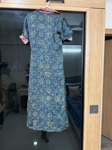 Blue Ethnic Gown with Pink Collar