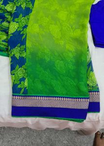 Blue &amp; Green Floral Saree